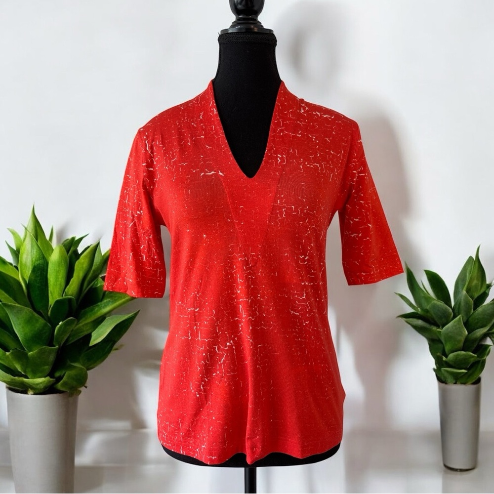 Akris Red V-Neck Blouse 3/4 sleeve – Size 8